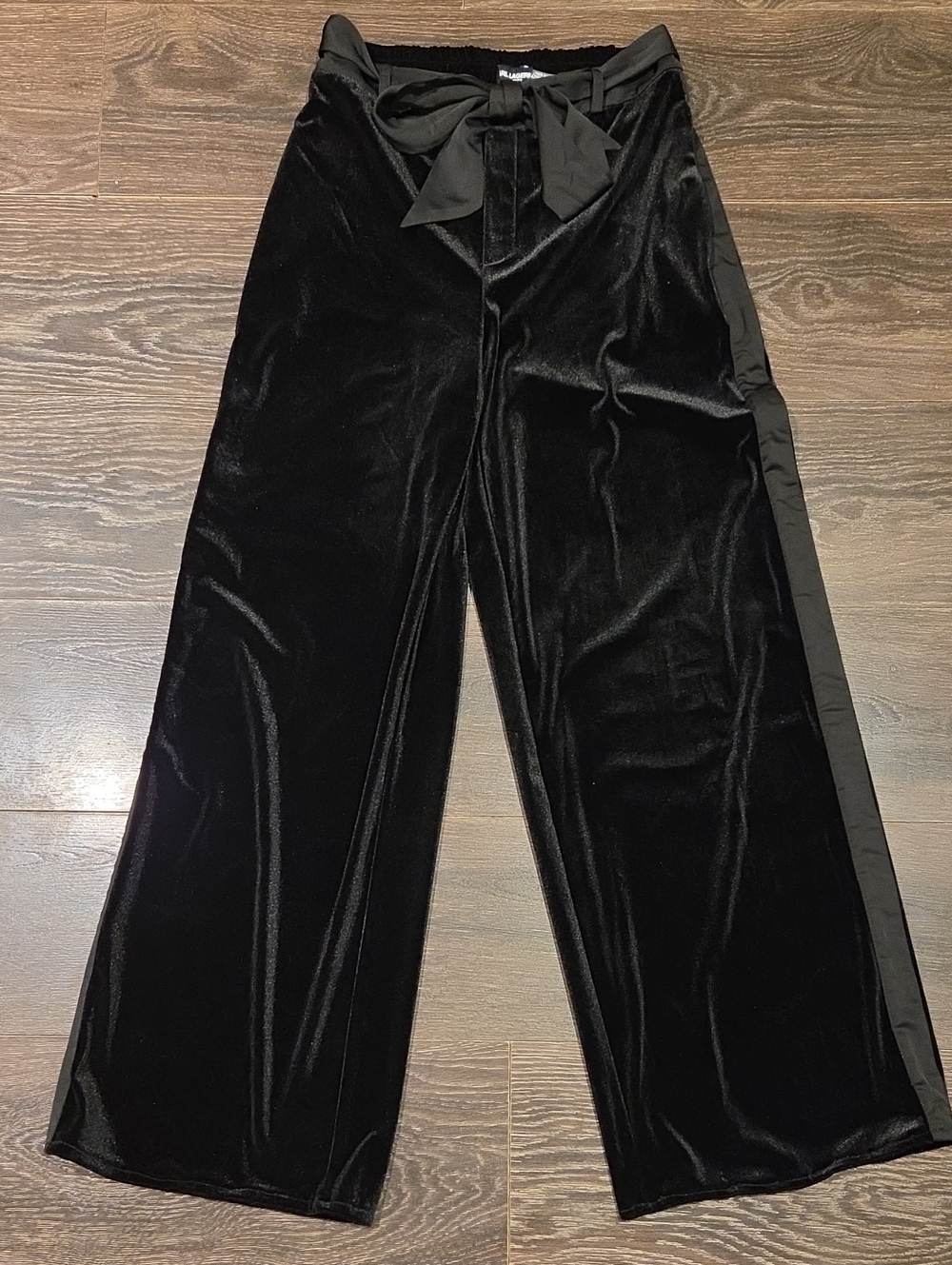 ❤️ KARL LAGERFELD VELVET HIGH RISE WIDE LEG PANTS WITH CREPE SIDE STRIPE, 4 (27) - Picture 2 of 8